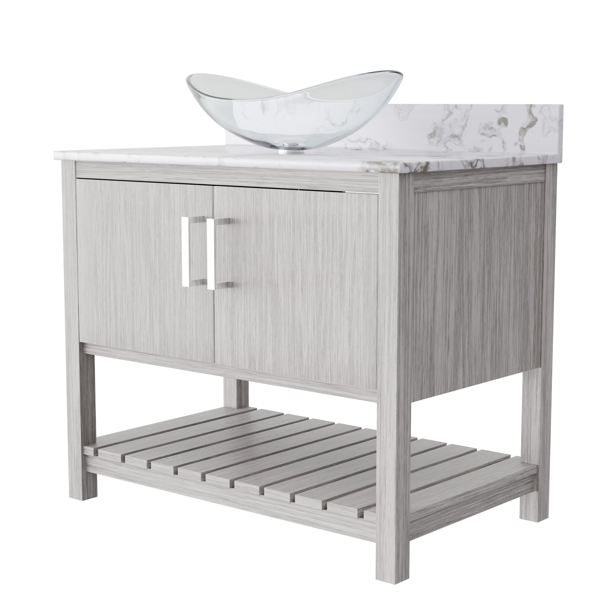 36-inch Novatto bath vanity with Cafe Mocha quartz countertop and sink, showcasing sleek bathroom accessory design.