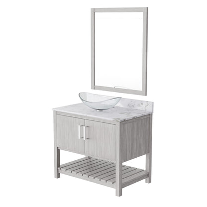 Novatto 36-inch bath vanity with cafe mocha quartz countertop and integrated sink, modern bathroom accessory.