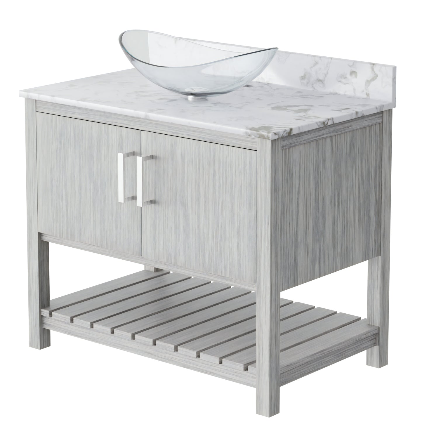 36-inch Novatto bath vanity with cafe mocha quartz countertop and sink, showcasing sleek bathroom accessory design.
