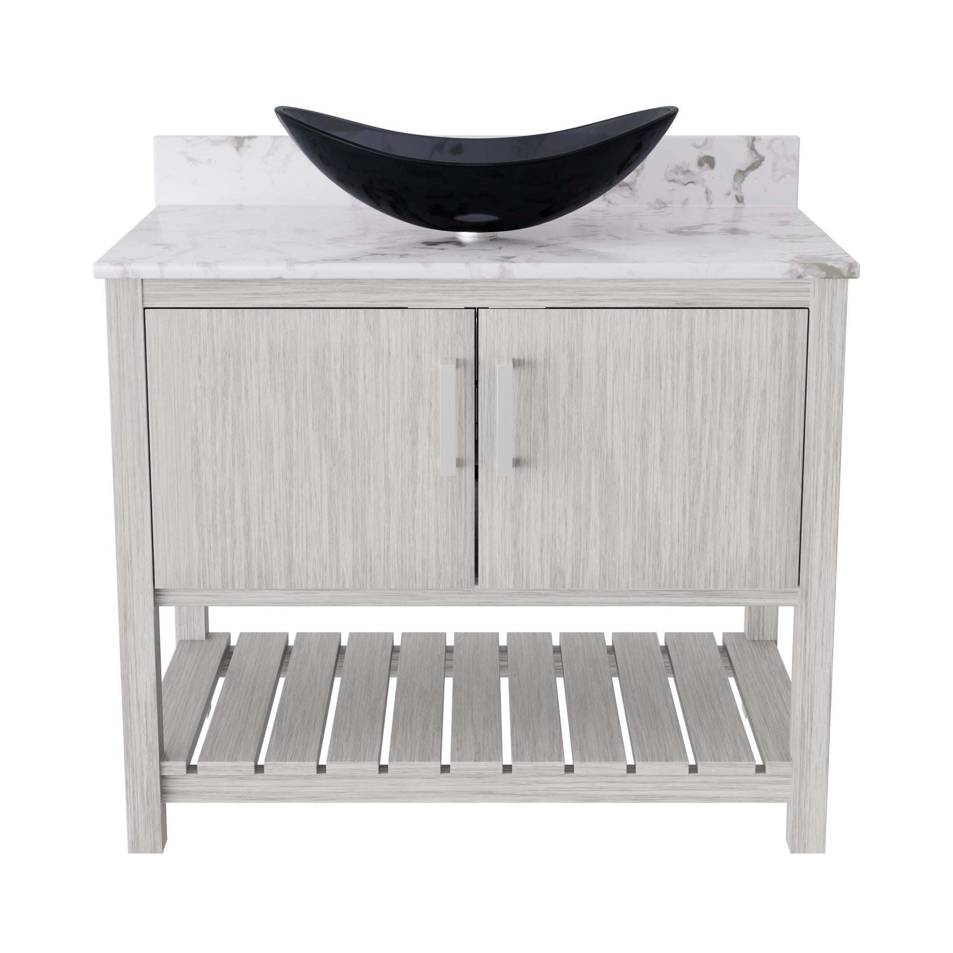 36-inch Novatto bath vanity with cafe mocha quartz countertop and sink, showcasing a sleek bathroom accessory.