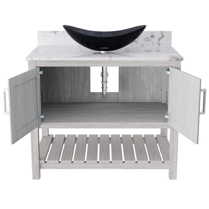 Novatto 36-inch bathroom vanity with cafe mocha quartz countertop and integrated sink, modern accessory for bathroom decor