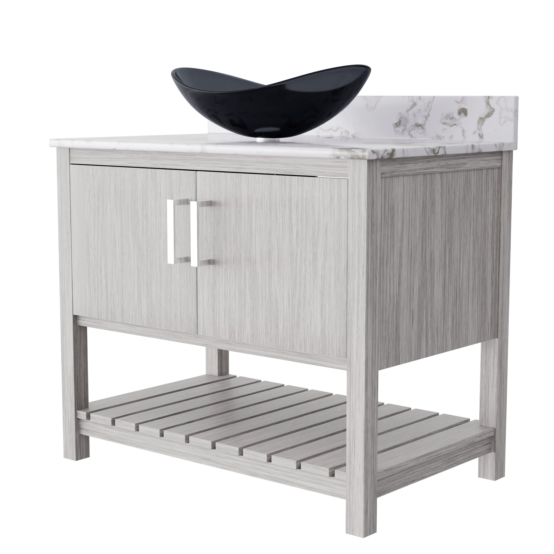 Novatto 36-inch bath vanity with cafe mocha quartz countertop and sink, showcasing modern bathroom accessory design.