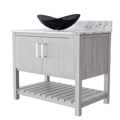 Novatto 36-inch bath vanity with cafe mocha quartz countertop and sink, showcasing modern bathroom accessory design.