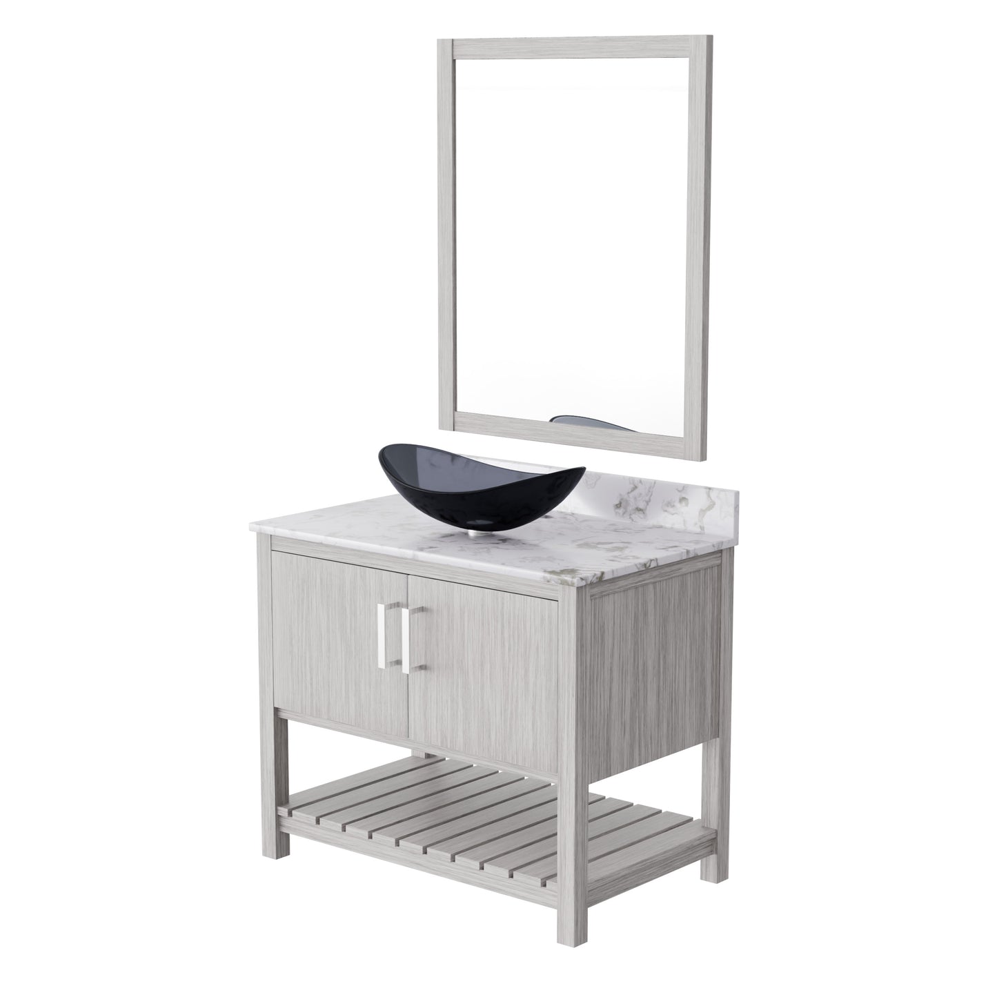 Novatto 36-inch bath vanity with cafe mocha quartz countertop and sink, showcasing modern bathroom accessory design.