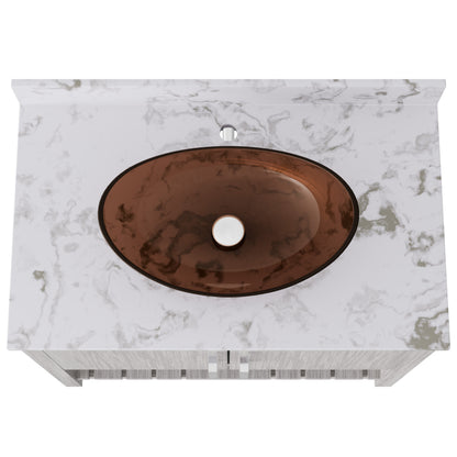 Novatto 36-inch bath vanity with cafe mocha quartz countertop and sink, showcasing the elegant bathroom accessory design.