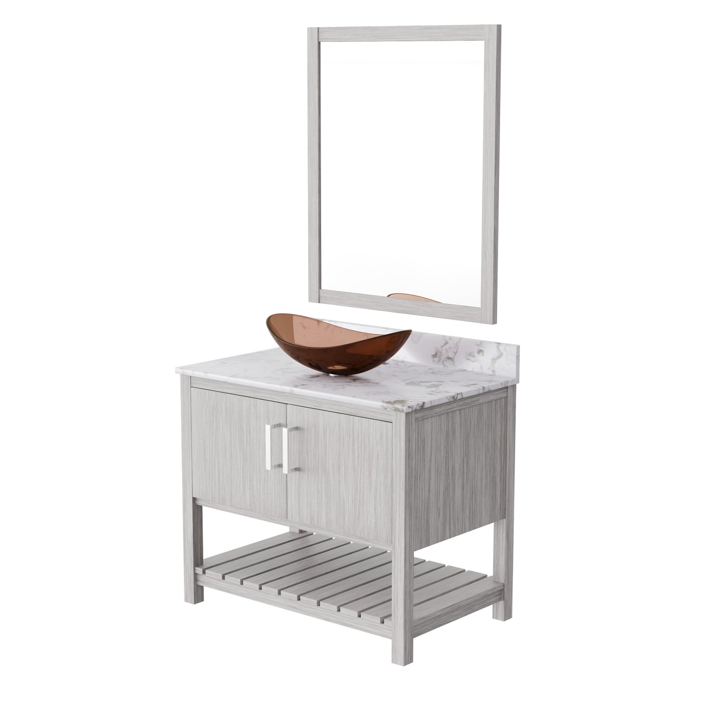 36-inch Novatto bath vanity with cafe mocha quartz countertop and sink, featuring modern design and sleek finish.