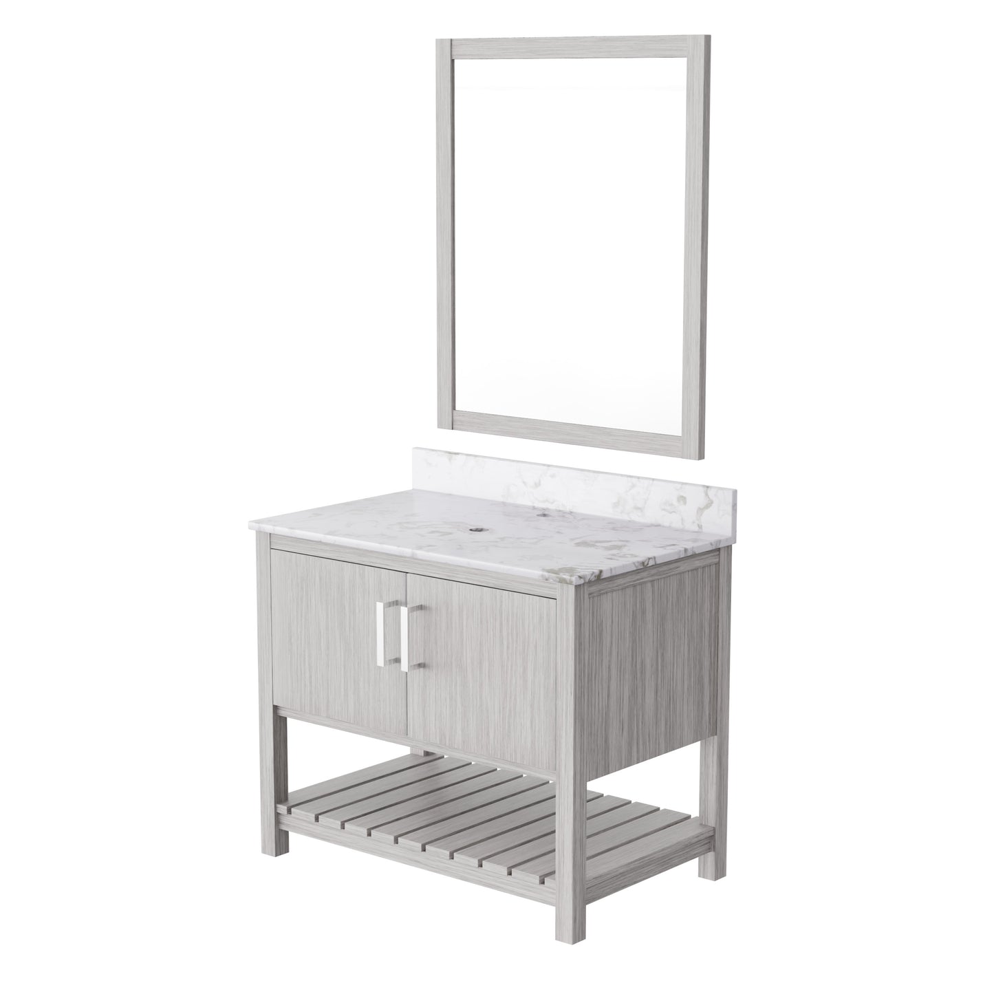 36-inch Novatto vanity with Carrara white marble counter, showcasing sleek design and elegant marble surface.