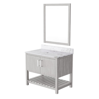 36-inch Novatto vanity with Carrara white marble counter, showcasing sleek design and elegant marble surface.