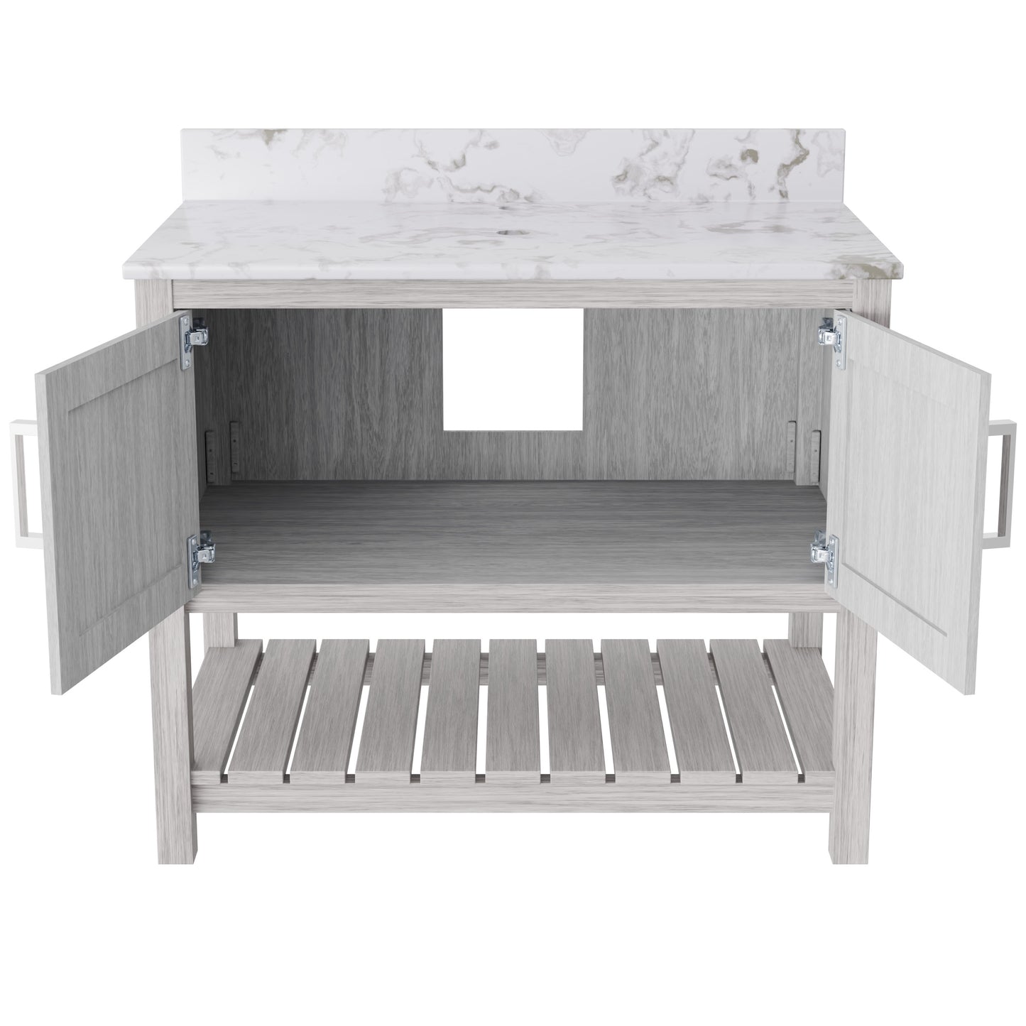36-inch Novatto vanity with Cafe Mocha quartz countertop, sleek bathroom accessory with modern design
