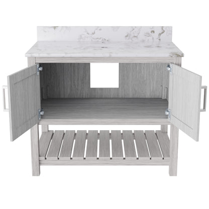 36-inch Novatto vanity with Cafe Mocha quartz countertop, sleek bathroom accessory with modern design