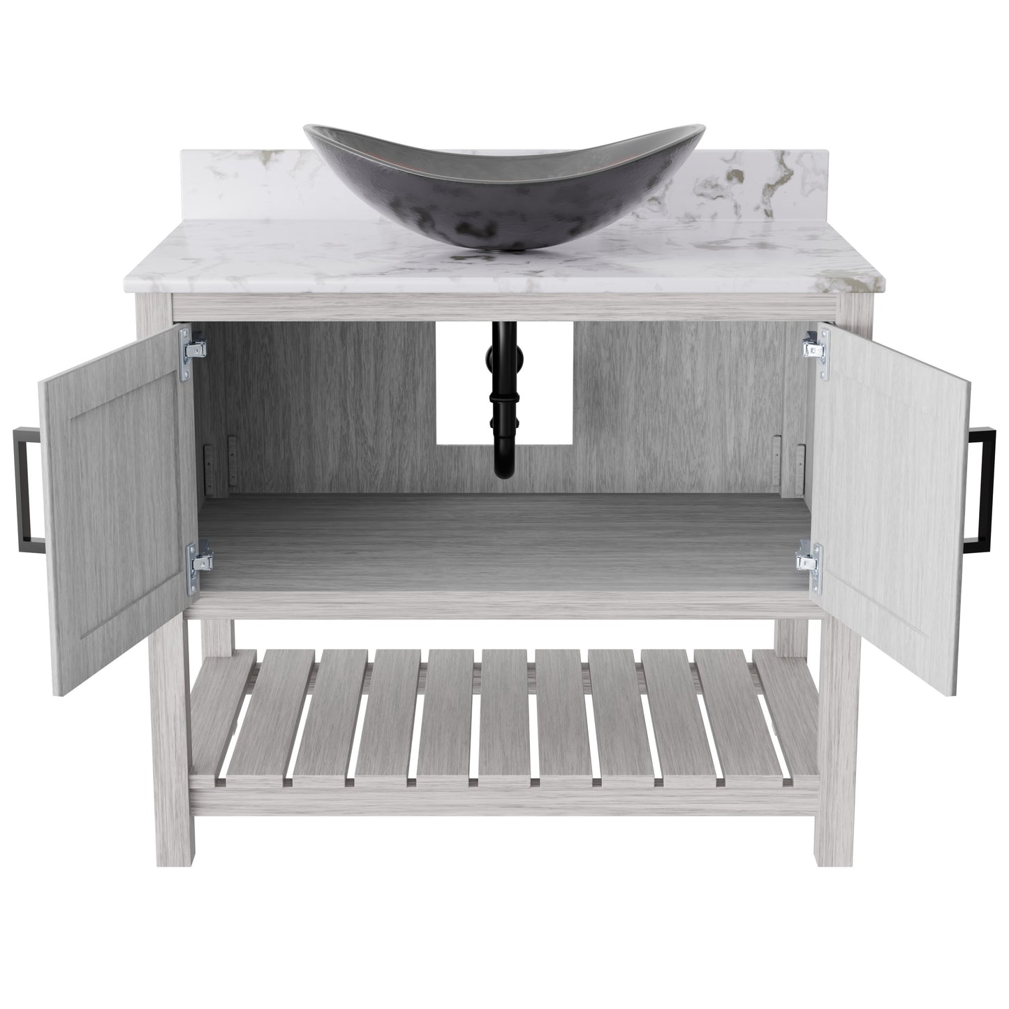 36-inch Novatto bath vanity with cafe mocha quartz countertop and sink, featuring sleek modern design and durable construction.