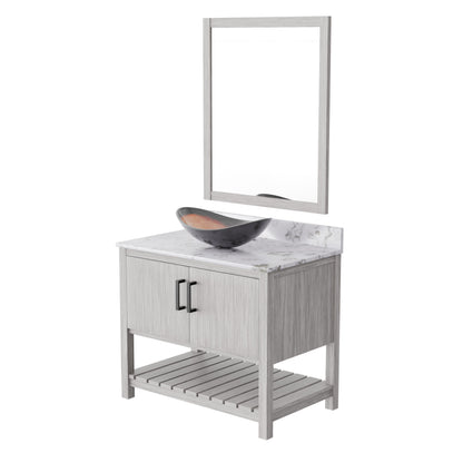 36-inch Novatto bath vanity with cafe mocha quartz countertop and sink, showcasing sleek bathroom accessory design.