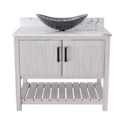 Novatto 36-inch bath vanity with Cafe Mocha quartz countertop and sink, featuring a sleek modern design and durable construction.