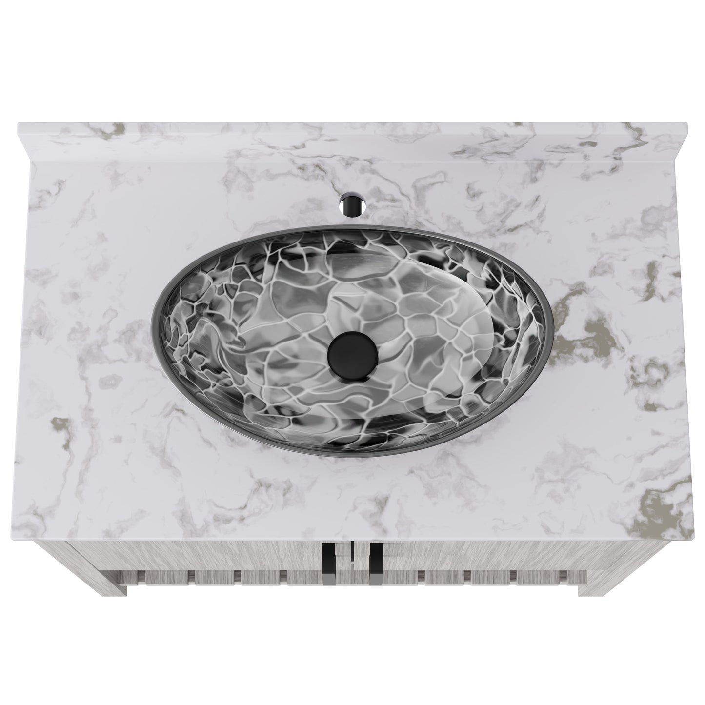36-inch Novatto bath vanity with cafe mocha quartz countertop and sink, featuring modern hardware and sleek design.