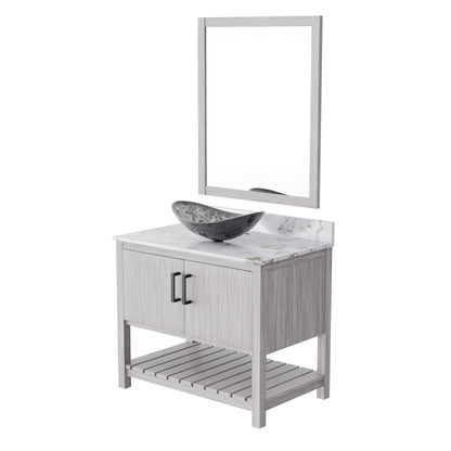 36-inch Novatto bath vanity with cafe mocha quartz countertop and integrated sink, modern bathroom accessory.