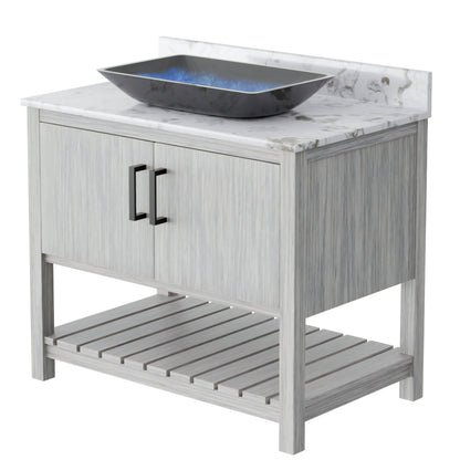 36-inch Novatto bath vanity with cafe mocha quartz countertop and integrated sink, modern bathroom accessory.