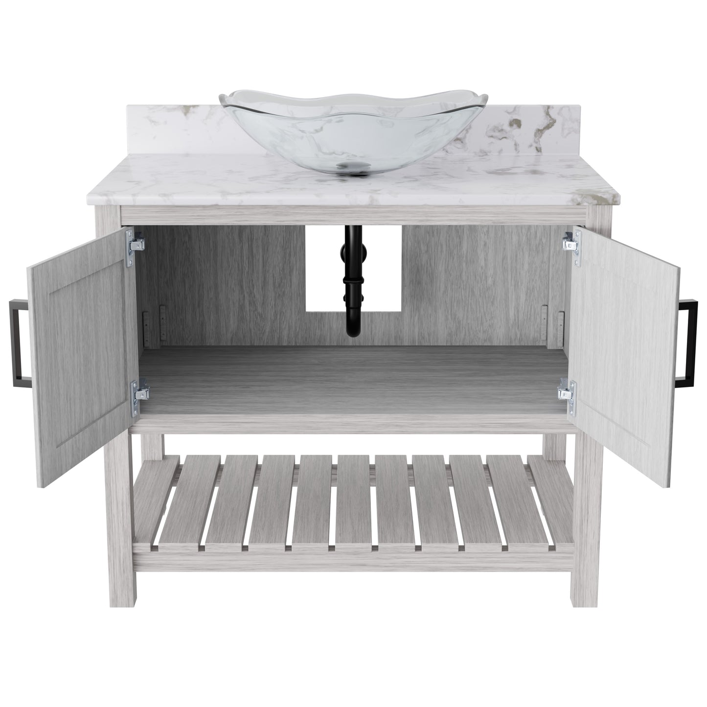Novatto 36-inch bath vanity with cafe mocha quartz countertop and sink, featuring modern bathroom accessory design.