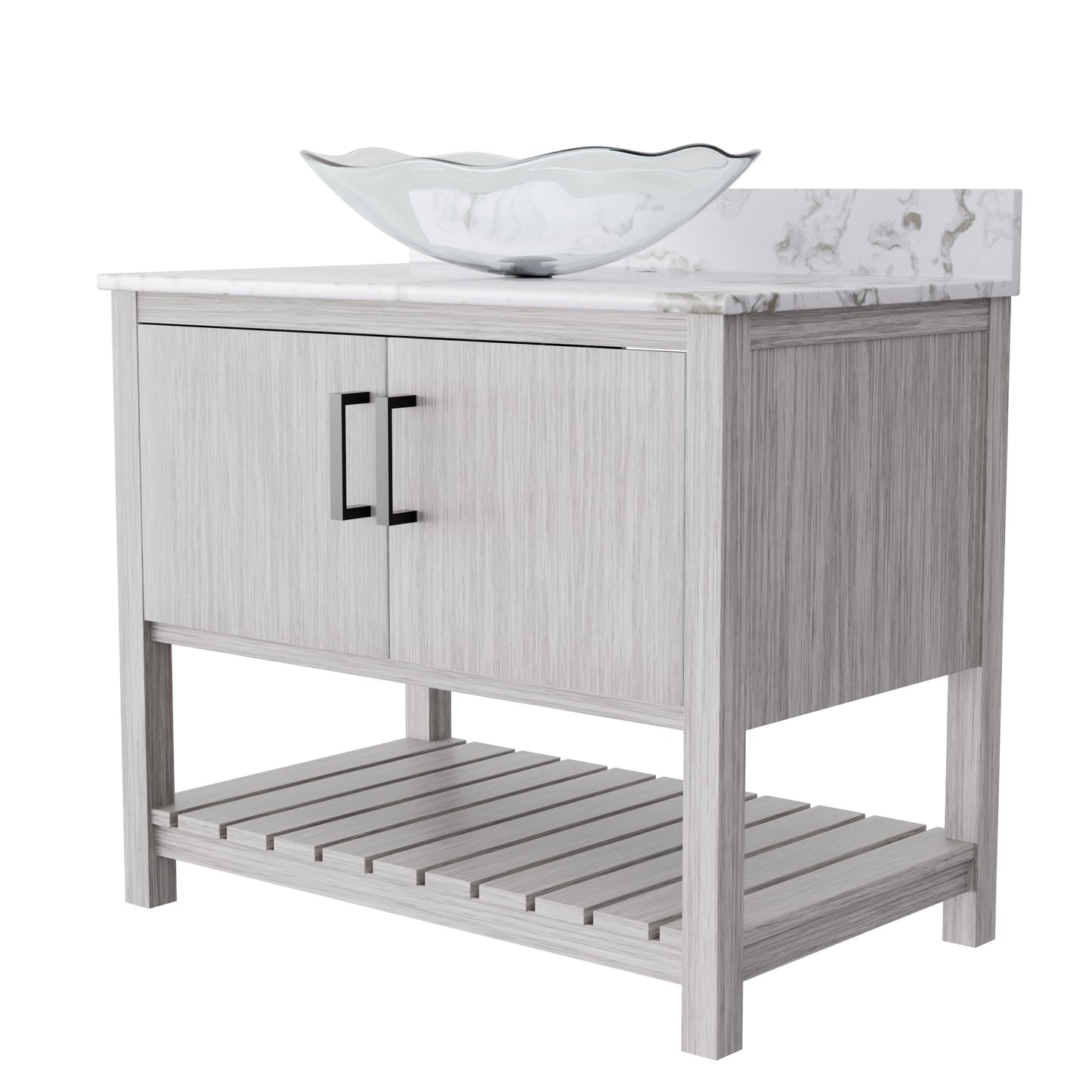 Novatto 36-inch bath vanity with cafe mocha quartz countertop and sink, sleek bathroom accessory with modern design.