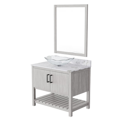 Novatto 36-inch bath vanity with Cafe Mocha quartz countertop and sink, showcasing sleek bathroom accessory design.