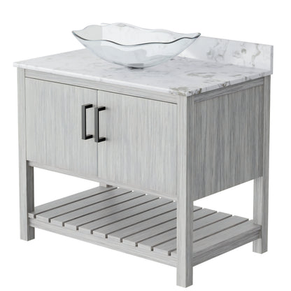 Novatto 36-inch bath vanity with cafe mocha quartz countertop and sink, showcasing its modern bathroom accessory design.