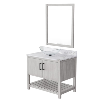 36-inch Novatto bathroom vanity with cafe mocha quartz countertop and integrated sink, showcasing modern bathroom accessory design