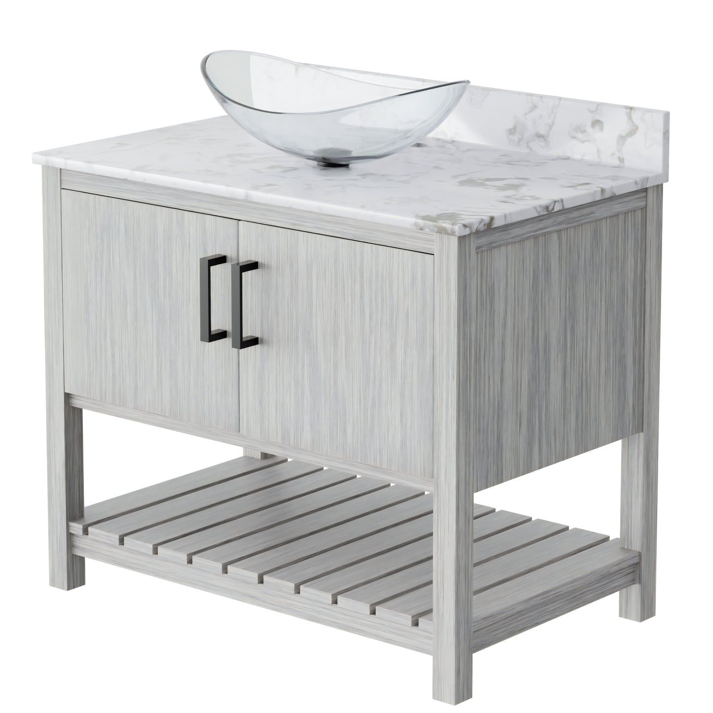 36-inch Novatto bath vanity with Cafe Mocha quartz countertop and sink, showcasing elegant bathroom accessory design.