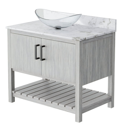 36-inch Novatto bath vanity with Cafe Mocha quartz countertop and sink, showcasing elegant bathroom accessory design.