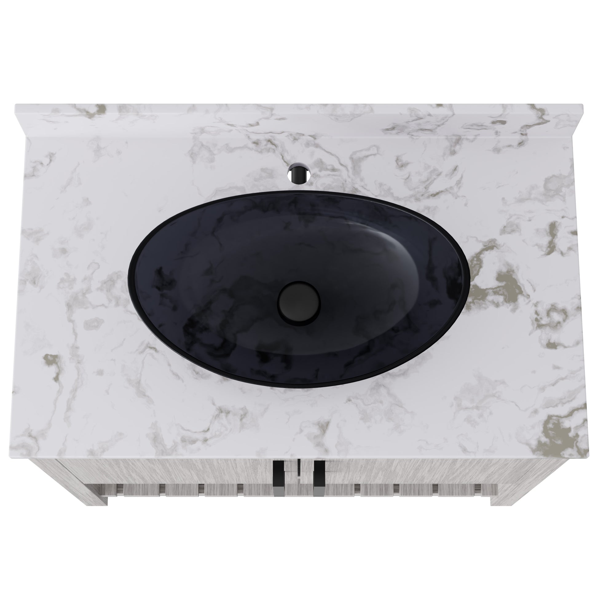 Novatto 36-inch bath vanity with cafe mocha quartz countertop and sink, shown in a sleek bathroom setting.