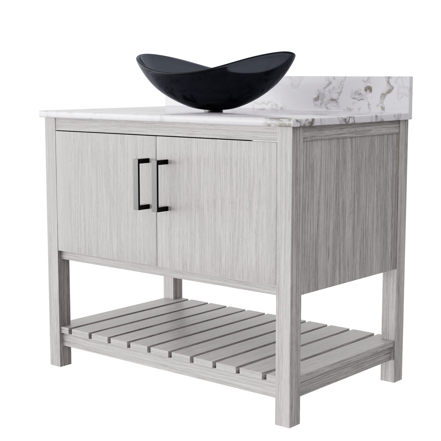 Novatto 36-inch bath vanity with cafe mocha quartz counter and integrated sink, bathroom accessory with modern design.