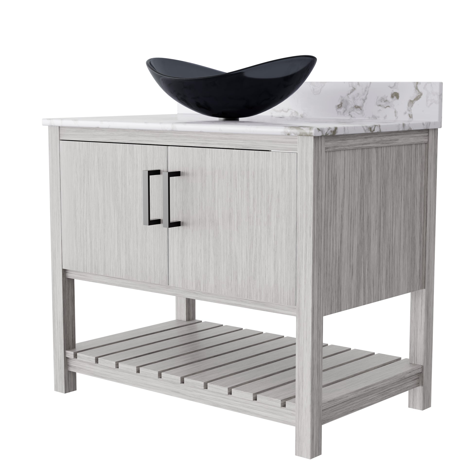 Novatto 36-inch bath vanity with cafe mocha quartz counter and integrated sink, bathroom accessory with modern design.