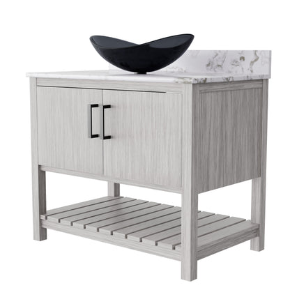 Novatto 36-inch bath vanity with cafe mocha quartz counter and integrated sink, bathroom accessory with modern design.