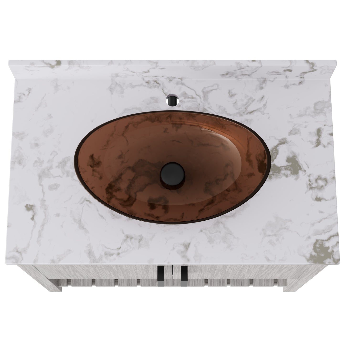 36-inch Novatto bath vanity with cafe mocha quartz countertop and integrated sink, showcasing modern bathroom accessory design.