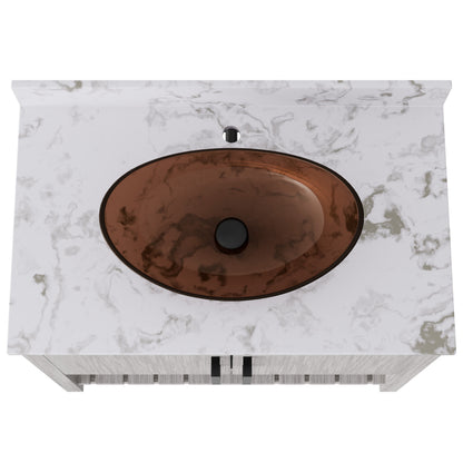 36-inch Novatto bath vanity with cafe mocha quartz countertop and integrated sink, showcasing modern bathroom accessory design.