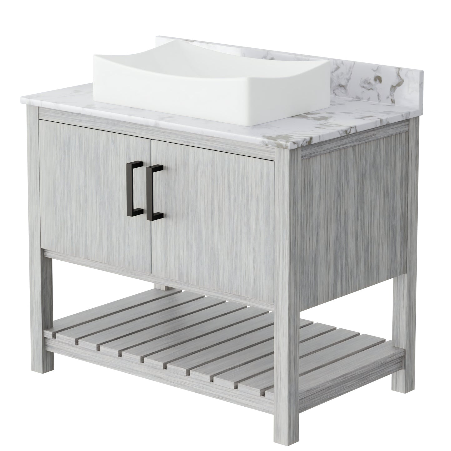 36-inch Novatto bath vanity with cafe mocha quartz countertop and sink, modern bathroom accessory for stylish decor