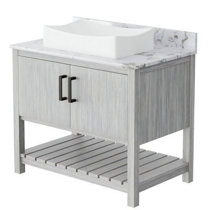 36-inch Novatto bath vanity with cafe mocha quartz countertop and sink, modern bathroom accessory for stylish decor