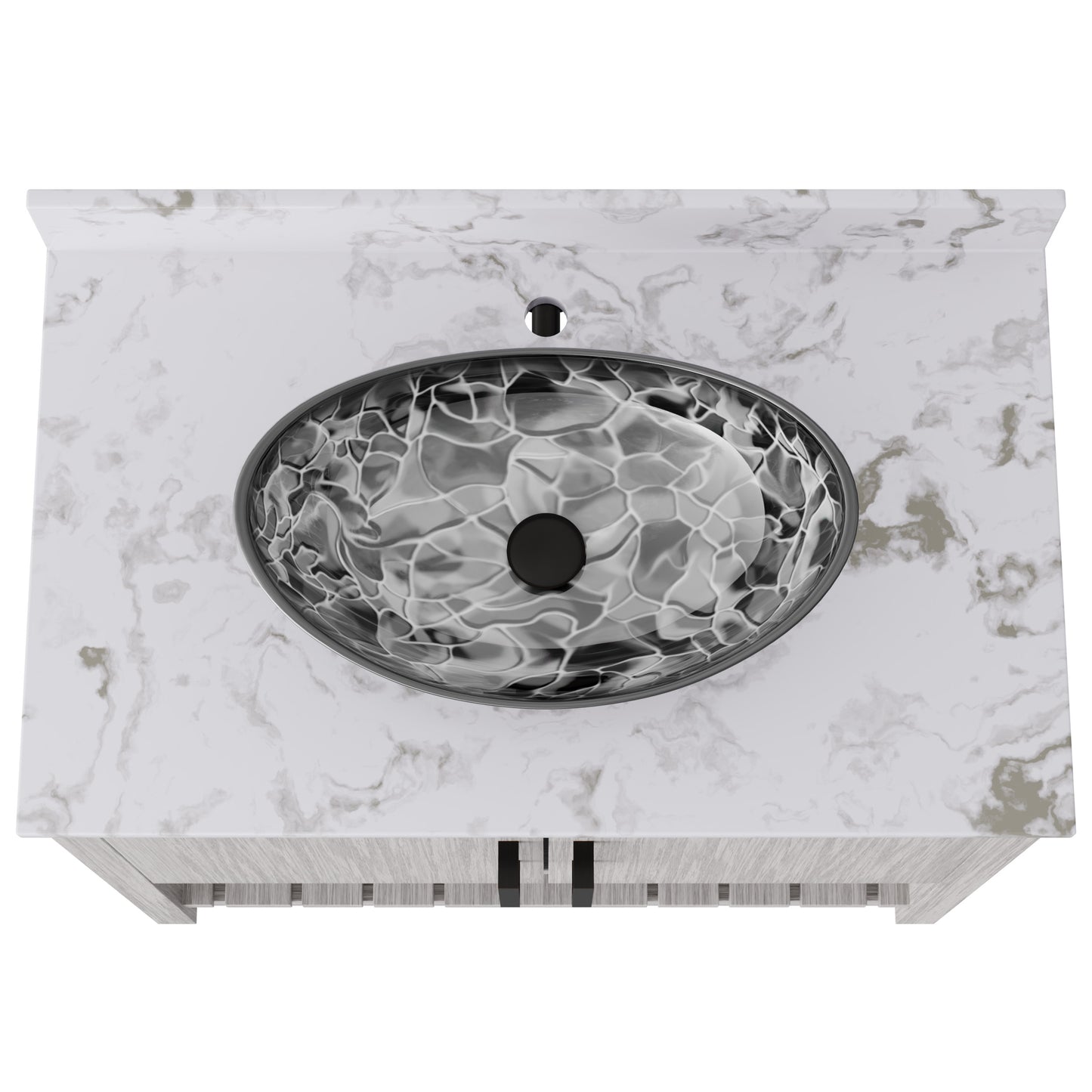 36-inch Novatto bath vanity with cafe mocha quartz countertop and sink, featuring modern accessory design and natural wood finish.