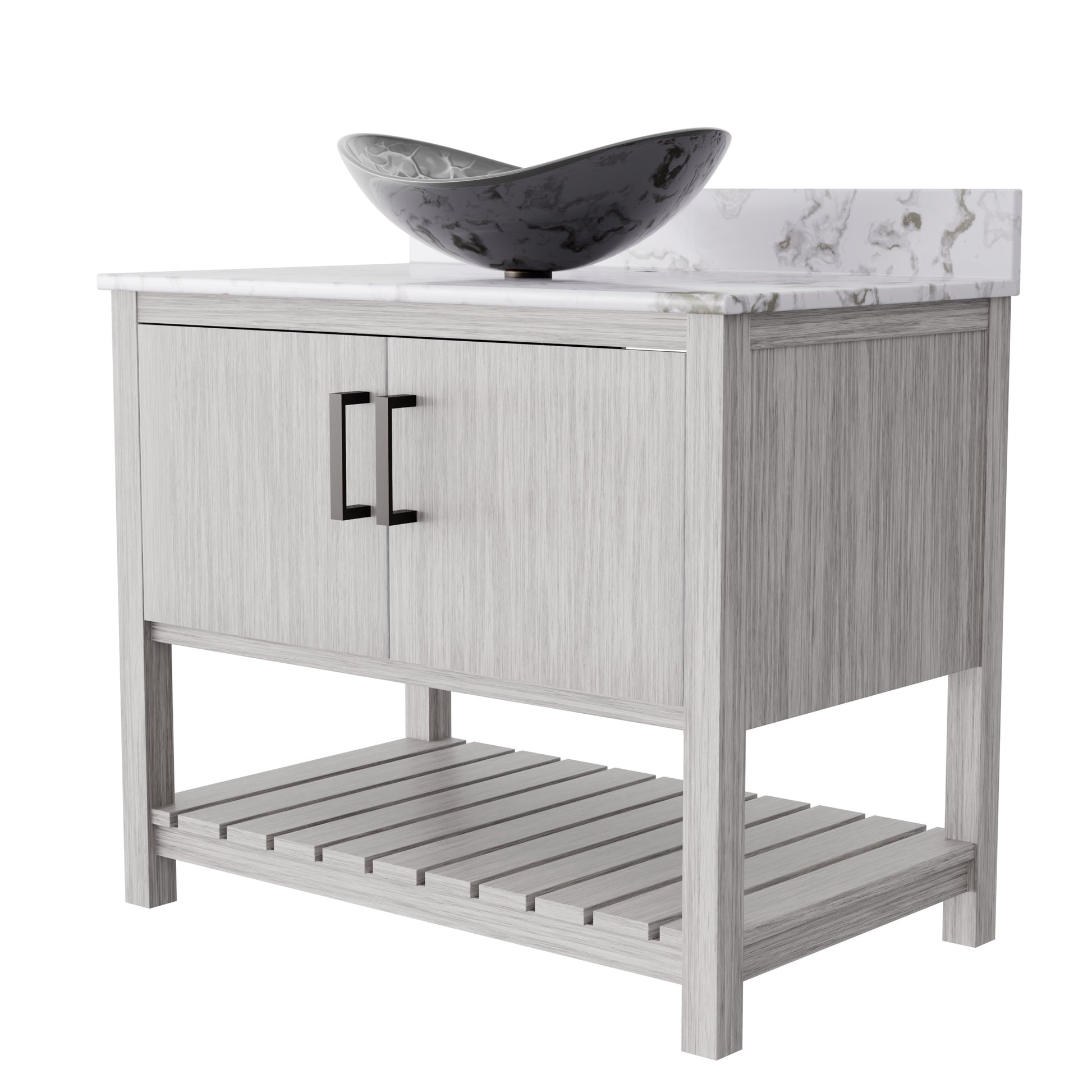 Novatto 36-inch bath vanity with cafe mocha quartz countertop and sink, featuring modern design and sleek finish.