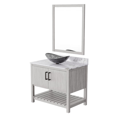 Novatto 36-inch bath vanity with cafe mocha quartz countertop and sink, showcasing sleek bathroom accessory design.
