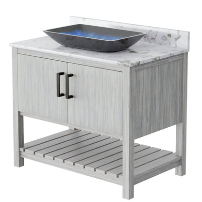 36-inch Novatto bath vanity with Cafe Mocha quartz counter and sink, showcasing sleek bathroom accessory design.