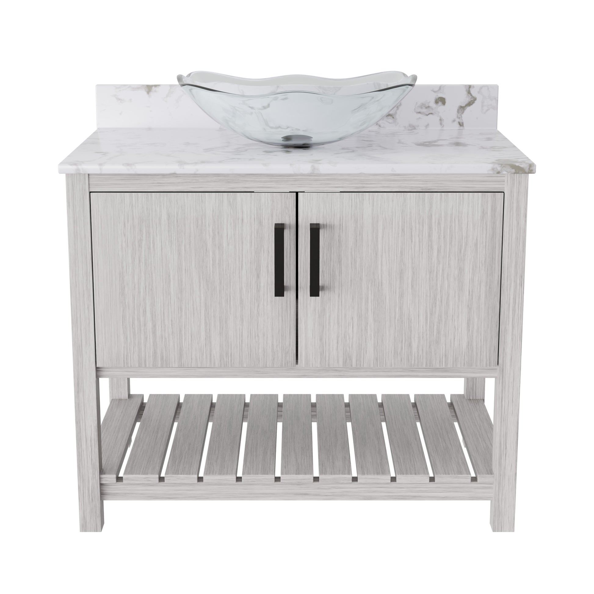 Novatto 36-inch bath vanity with cafe mocha quartz counter and sink, showcasing elegant bathroom accessory design