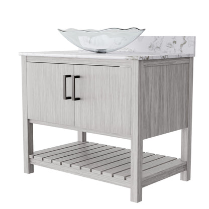 36-inch Novatto bath vanity with cafe mocha quartz countertop and sink, showcasing the elegant accessory design.
