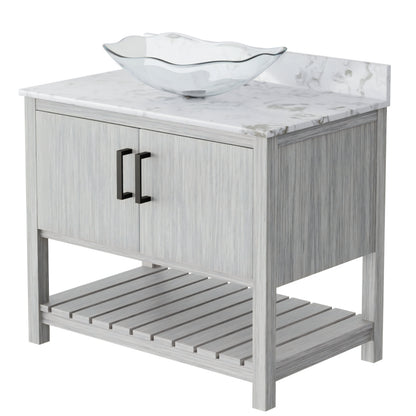Novatto 36-inch bath vanity with café mocha quartz countertop and sink, showcasing the elegant bathroom accessory.