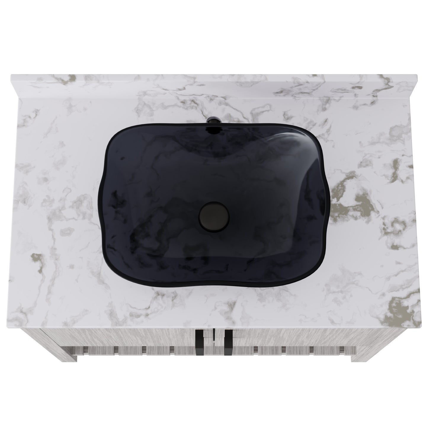 36-inch Novatto bath vanity with cafe mocha quartz countertop and sink, showcasing sleek modern design and natural stone surface.