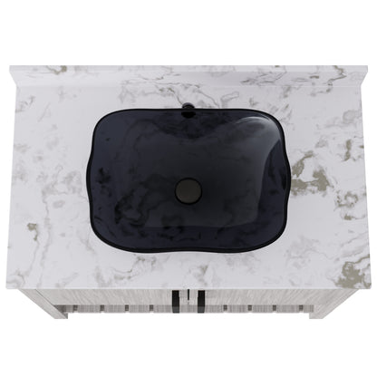36-inch Novatto bath vanity with cafe mocha quartz countertop and sink, showcasing sleek modern design and natural stone surface.