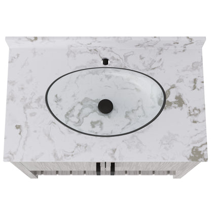 36-inch Novatto bath vanity with cafe mocha quartz countertop and sink, featuring a sleek, modern design and natural wood finish.