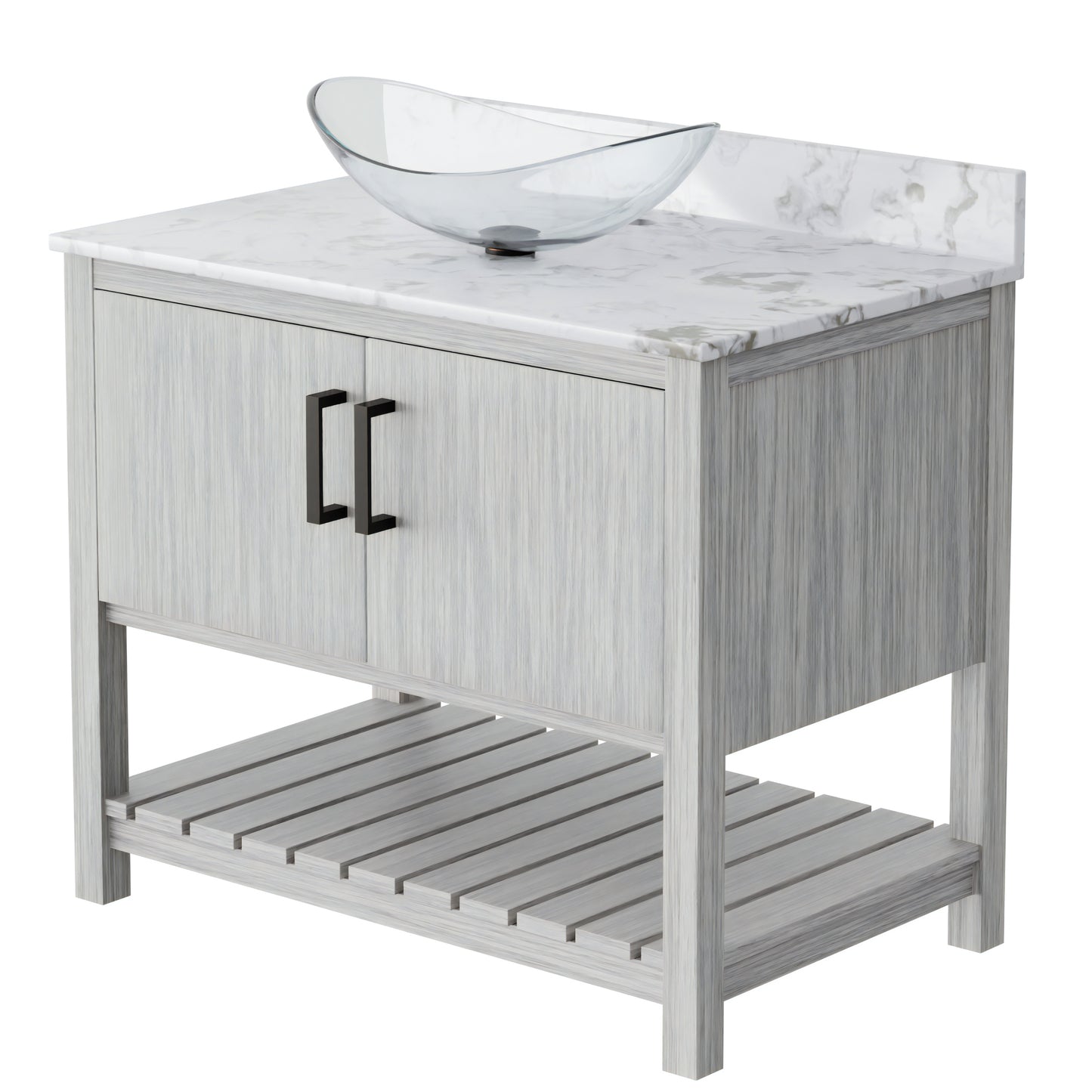 36-inch Novatto bath vanity with Cafe Mocha quartz countertop and sink, featuring stylish bathroom accessory design.