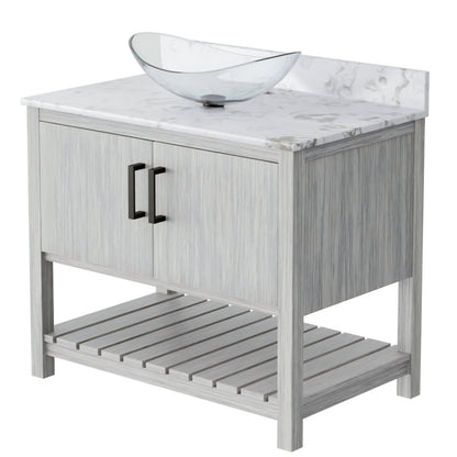 36-inch Novatto bath vanity with Cafe Mocha quartz countertop and sink, featuring stylish bathroom accessory design.
