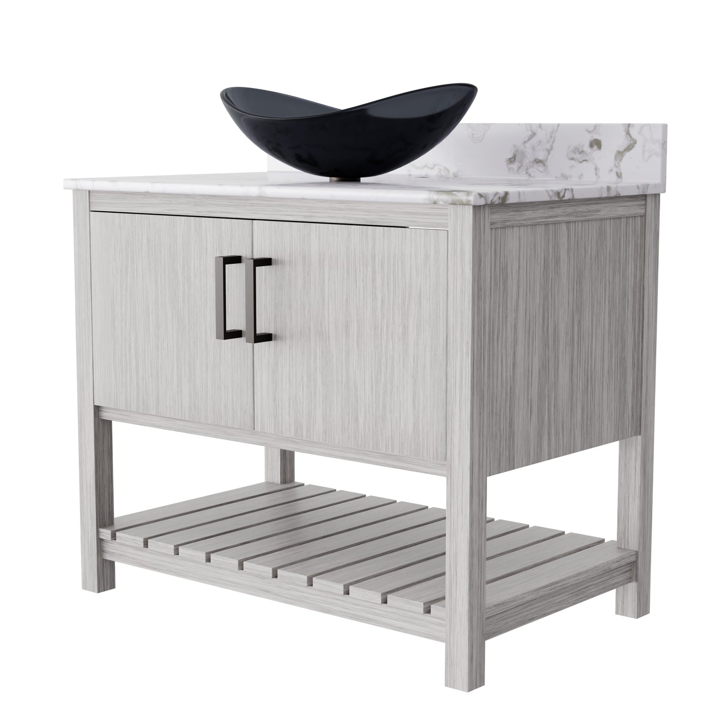 Novatto 36-inch bath vanity with cafe mocha quartz countertop and sink, showcasing elegant bathroom accessory design.