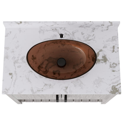 Novatto 36-inch bath vanity with cafe mocha quartz countertop and sink, featuring sleek modern design and warm wood finish.