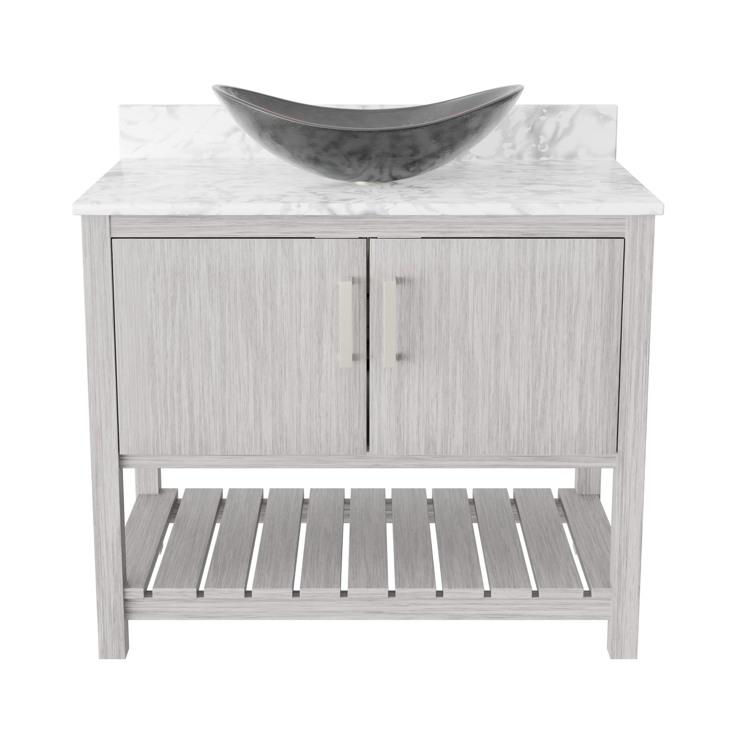 Novatto 36-inch bathroom vanity with Carrara white marble countertop and sink, modern accessory for stylish bathroom decor